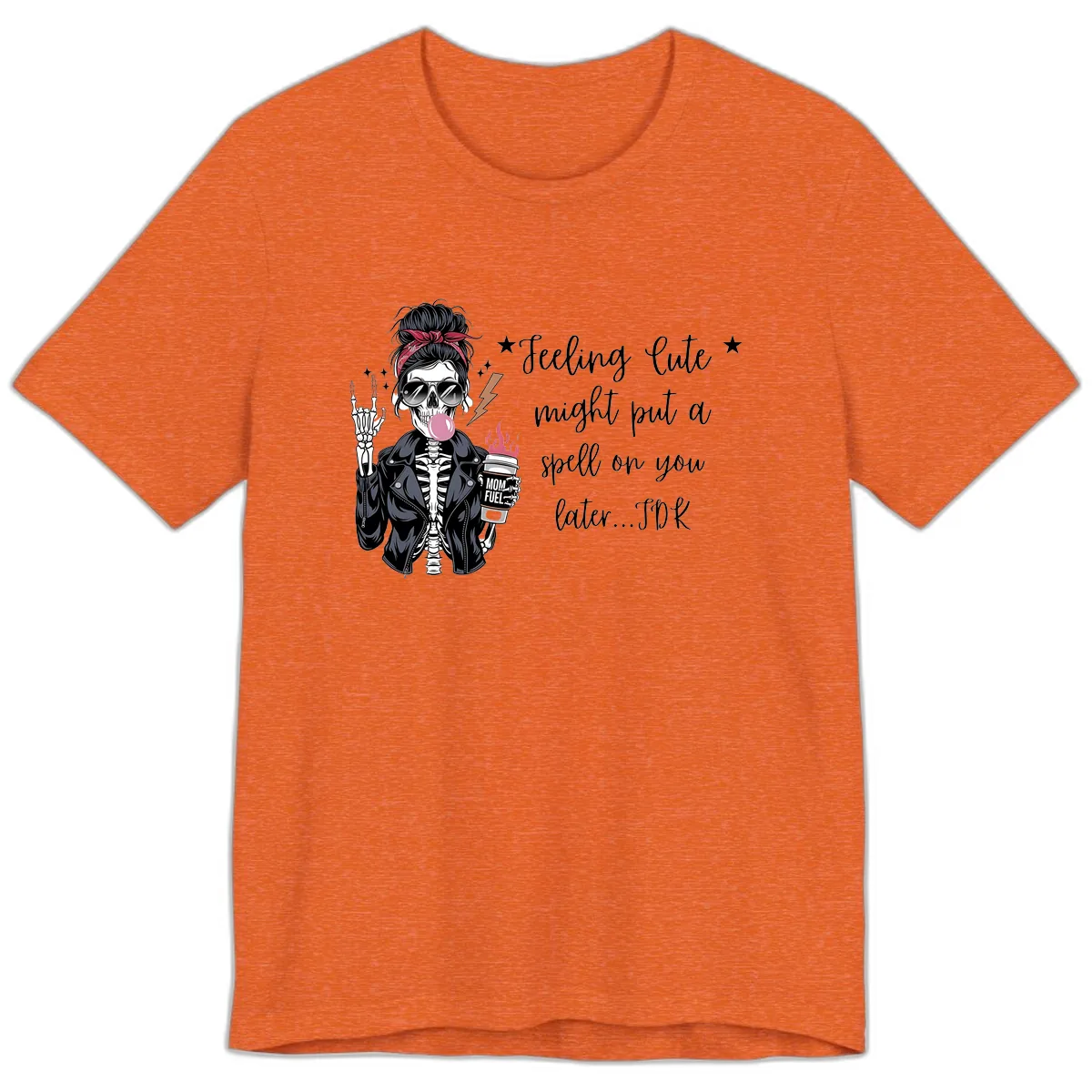 Skeleton Mom Spell Coffee Design Premium T-Shirt in Heather Orange