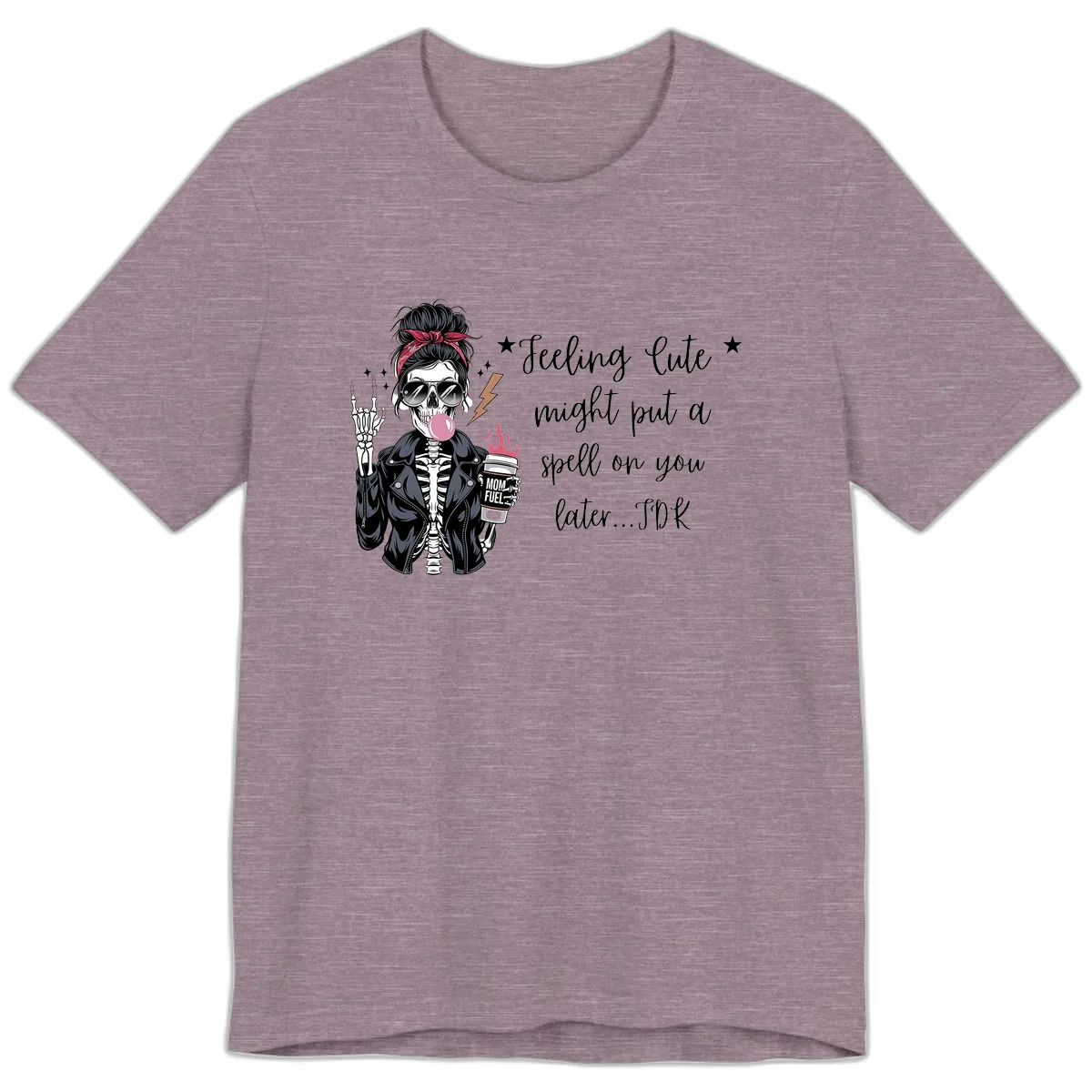 Skeleton Mom Spell Coffee Design Premium T-Shirt in Heather Purple
