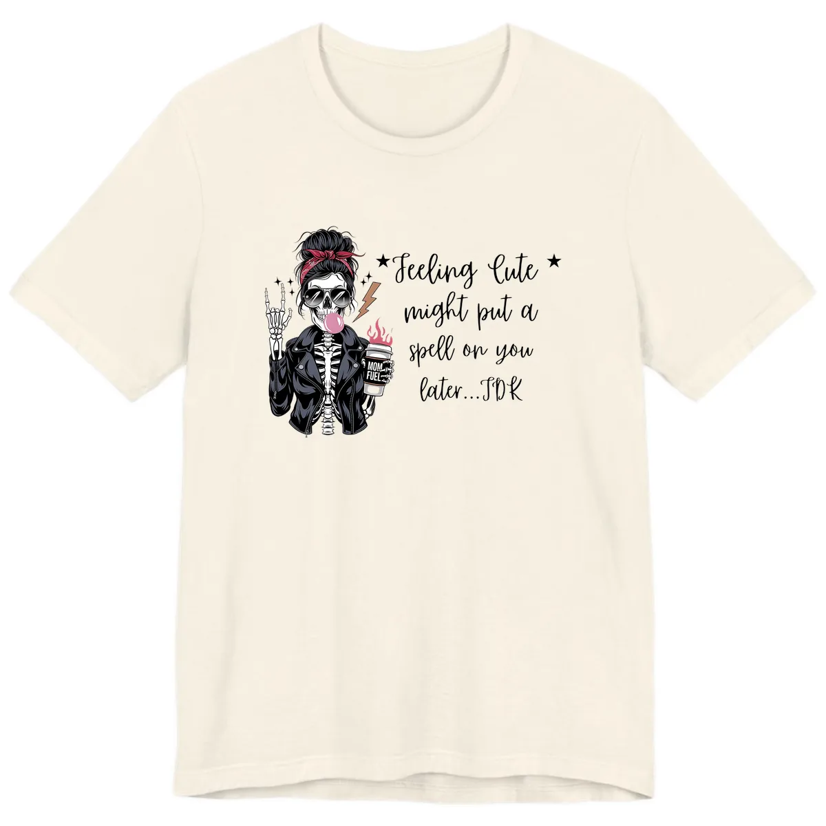 Skeleton Mom Spell Coffee Design Premium T-Shirt in Natural