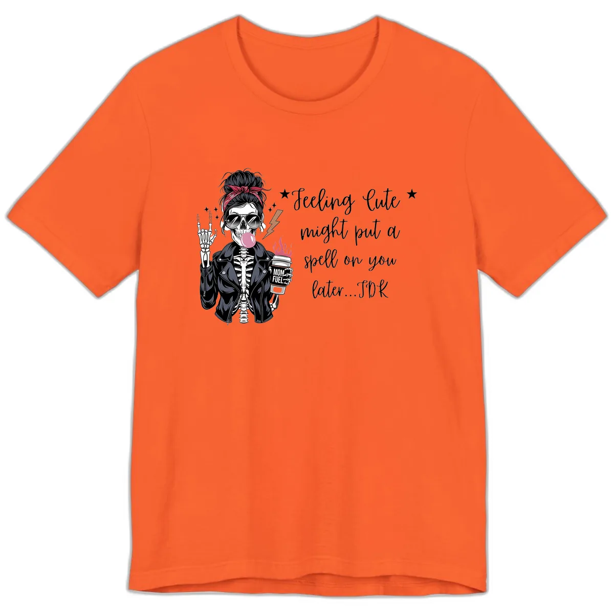 Skeleton Mom Spell Coffee Design Premium T-Shirt in Orange