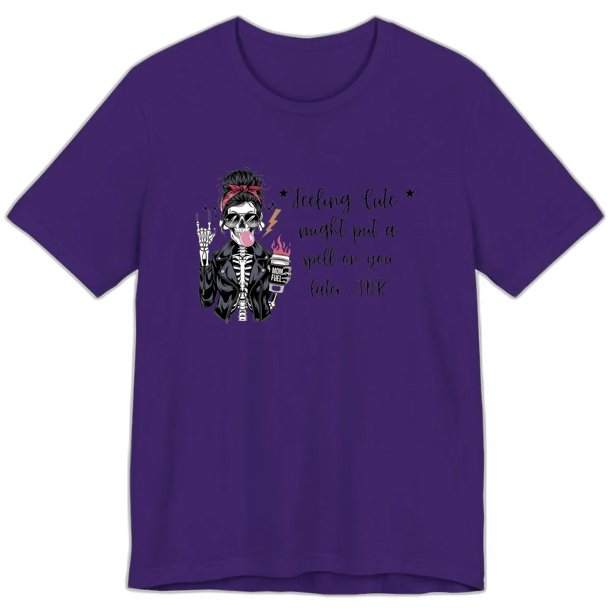 Skeleton Mom Spell Coffee Design Premium T-Shirt in Team Purple