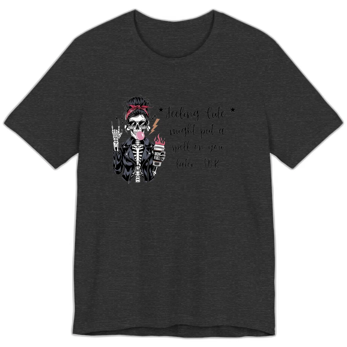 Skeleton Mom Spell Coffee Design Premium T-Shirt in Dark Grey Heather