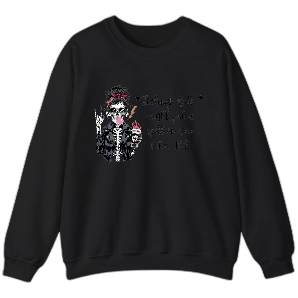 Skeleton Mom Spell Coffee Design Sweatshirt in Black