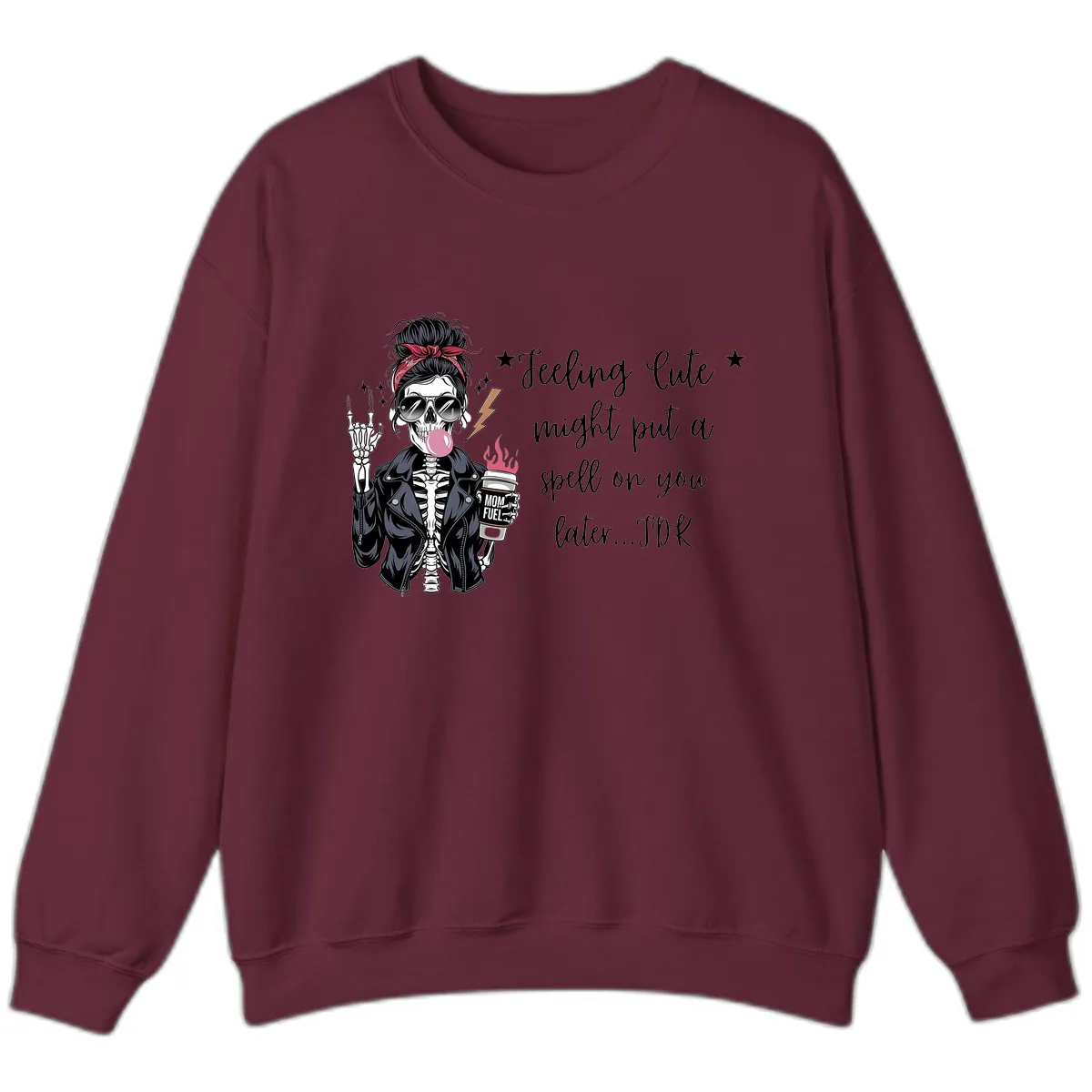 Skeleton Mom Spell Coffee Design Sweatshirt in Maroon