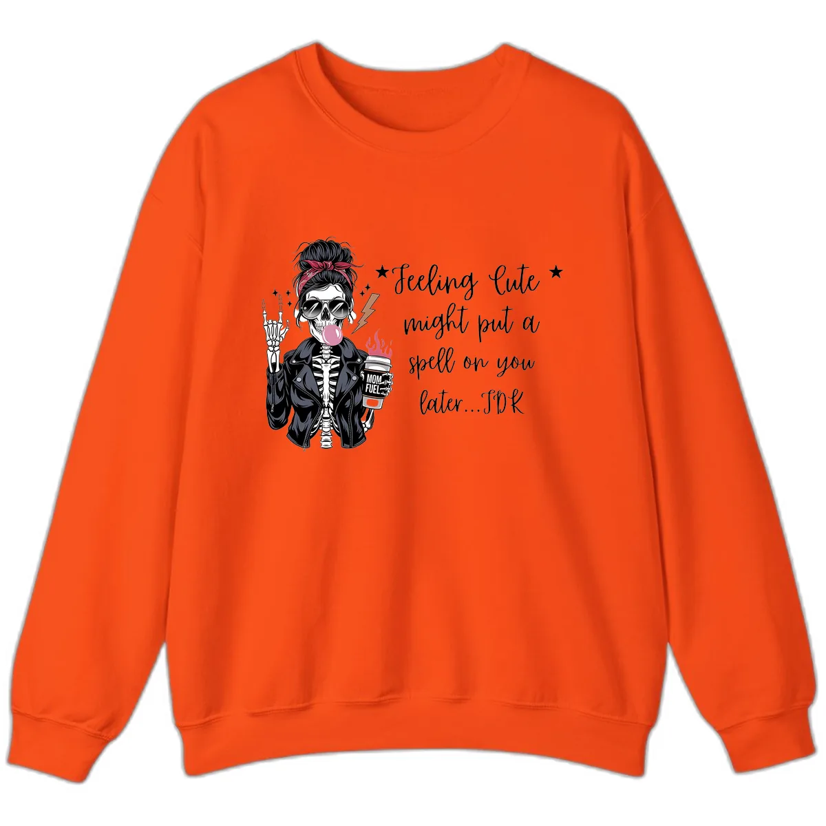 Skeleton Mom Spell Coffee Design Sweatshirt in Orange