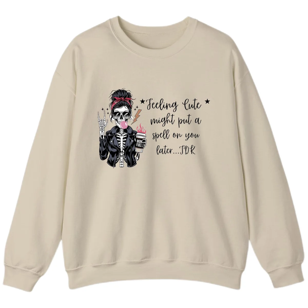 Skeleton Mom Spell Coffee Design Sweatshirt in Sand