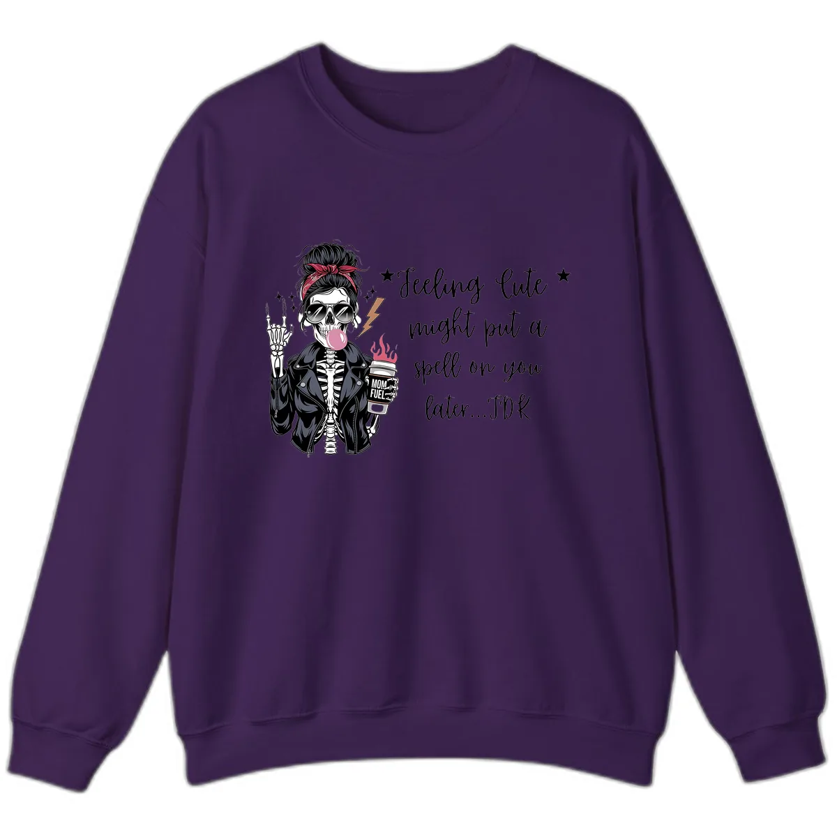 Skeleton Mom Spell Coffee Design Sweatshirt in Purple