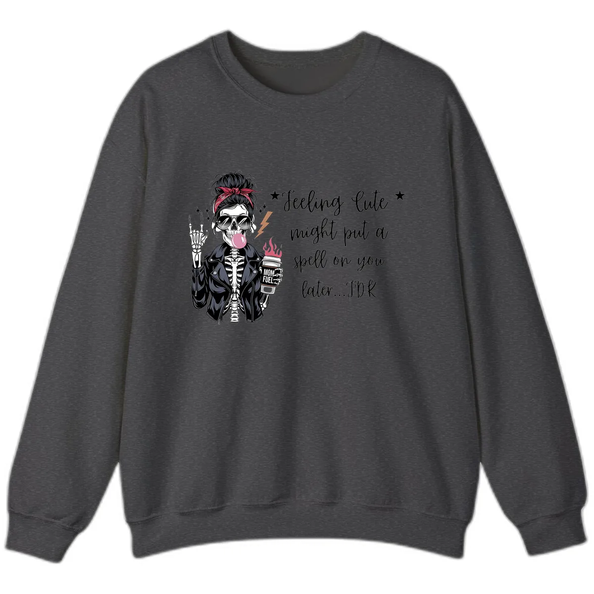 Skeleton Mom Spell Coffee Design Sweatshirt in Dark Heather
