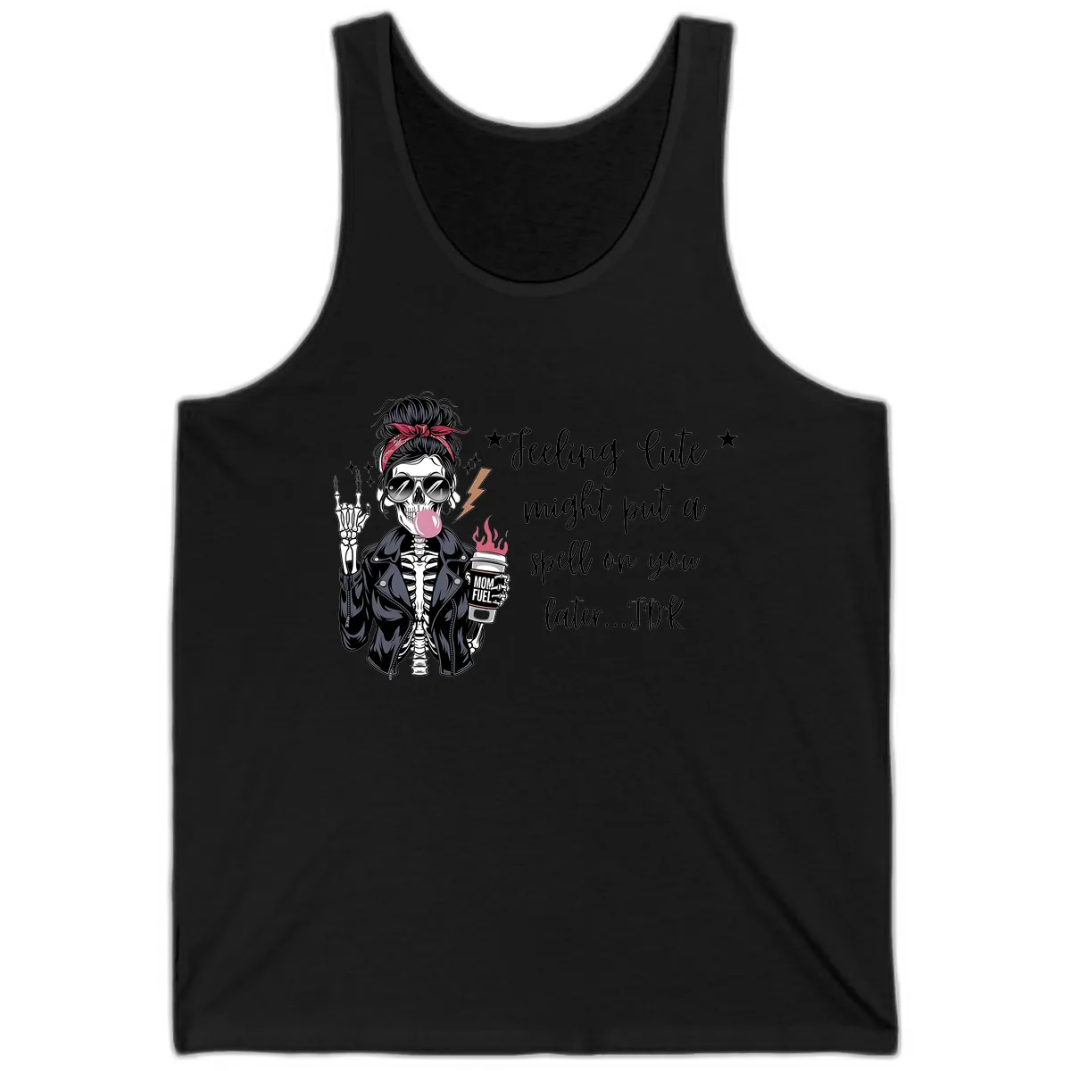 Skeleton Mom Spell Coffee Design Tank in Black