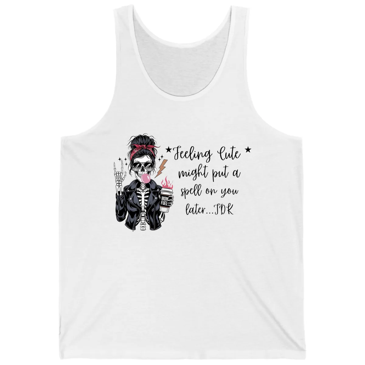 Skeleton Mom Spell Coffee Design Tank in White