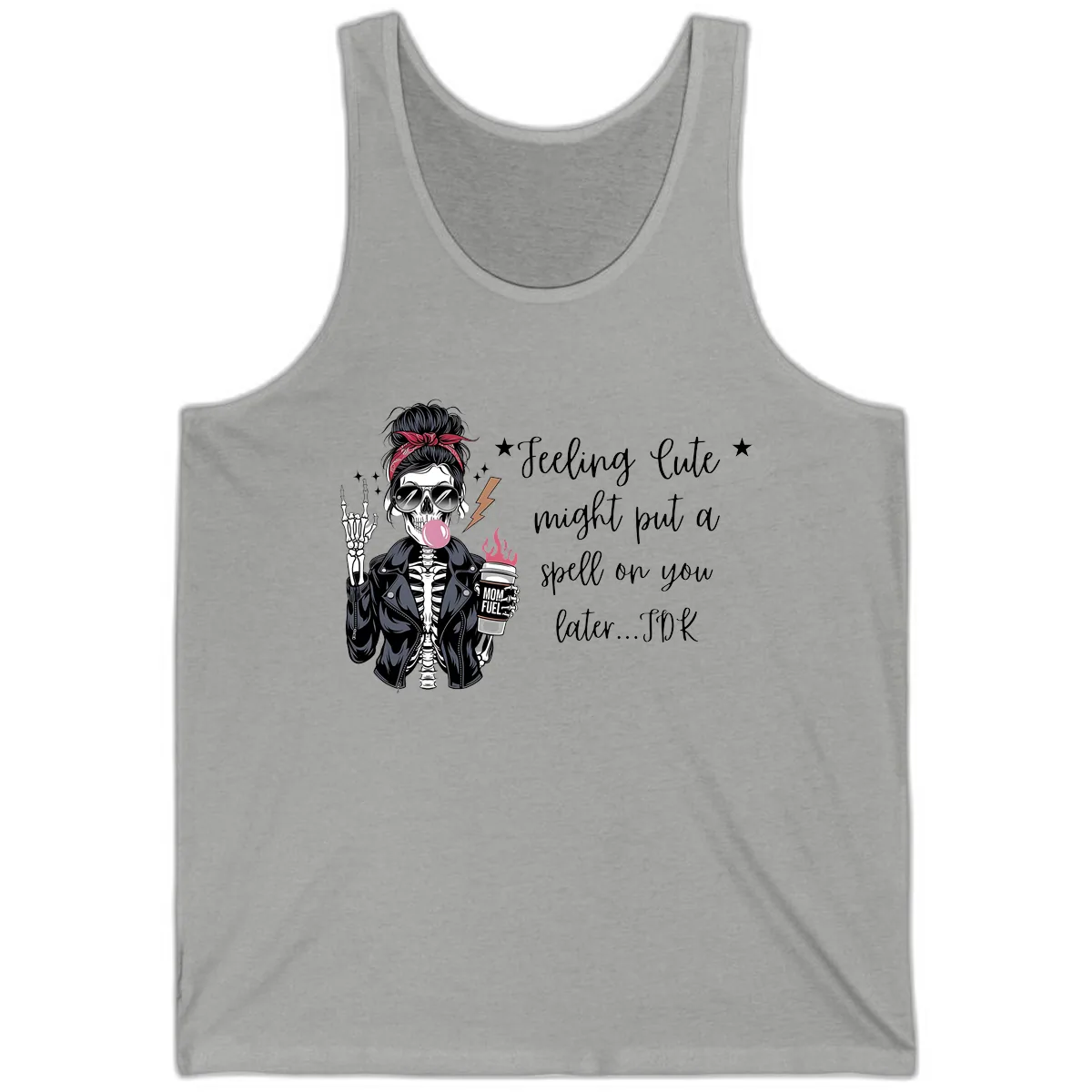Skeleton Mom Spell Coffee Design Tank in Athletic Heather