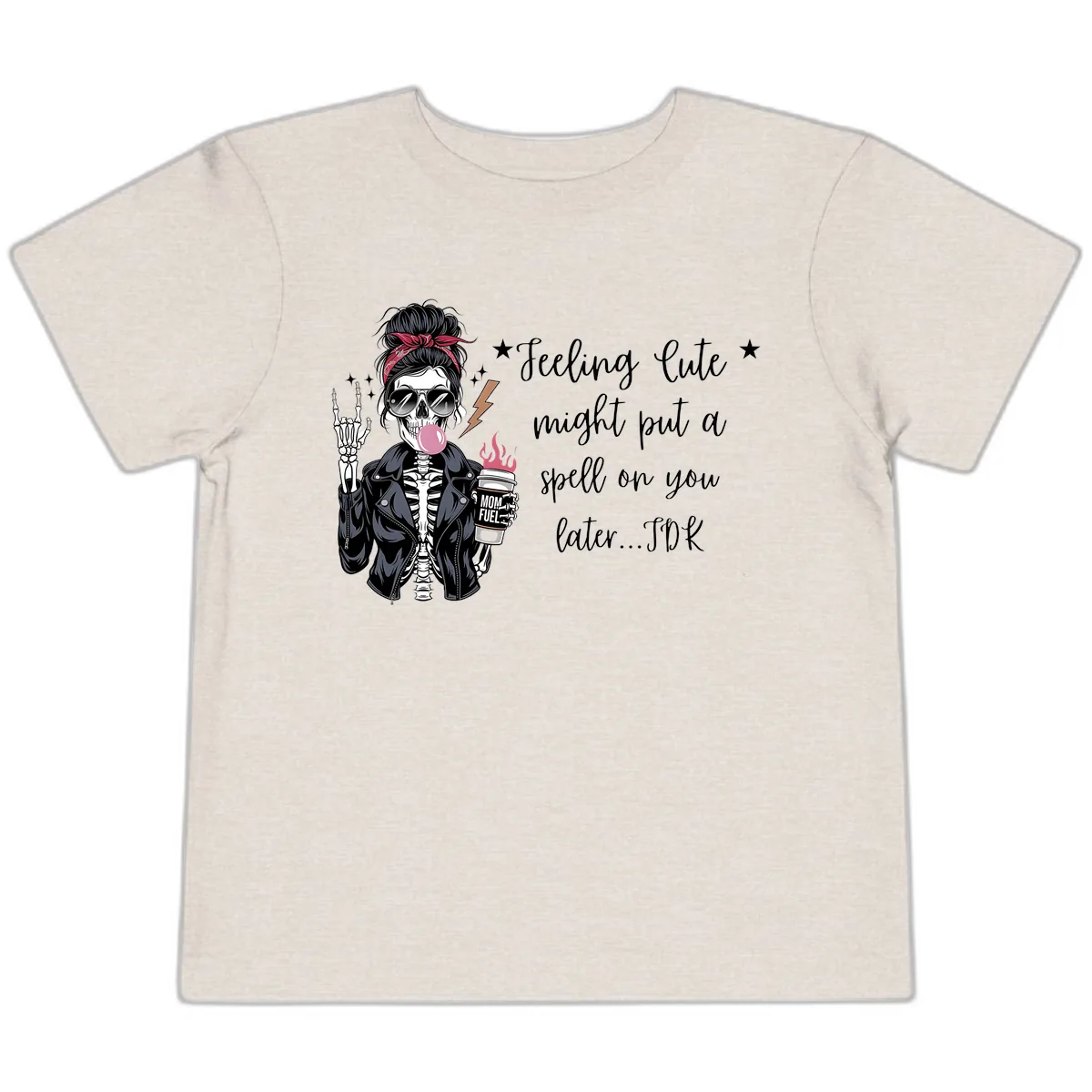 Skeleton Mom Spell Coffee Design Toddler T-Shirt in Heather Dust