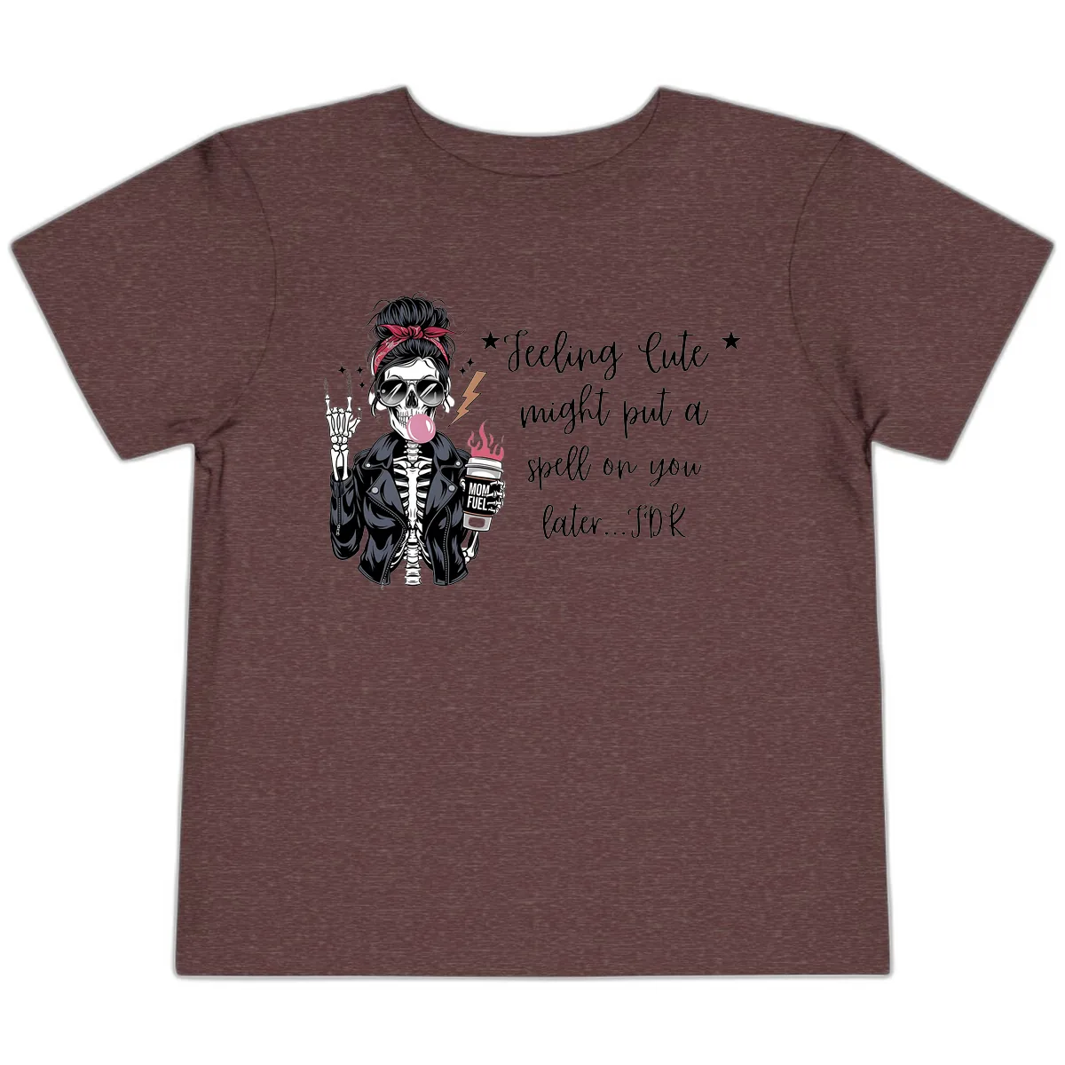 Skeleton Mom Spell Coffee Design Toddler T-Shirt in Heather Maroon