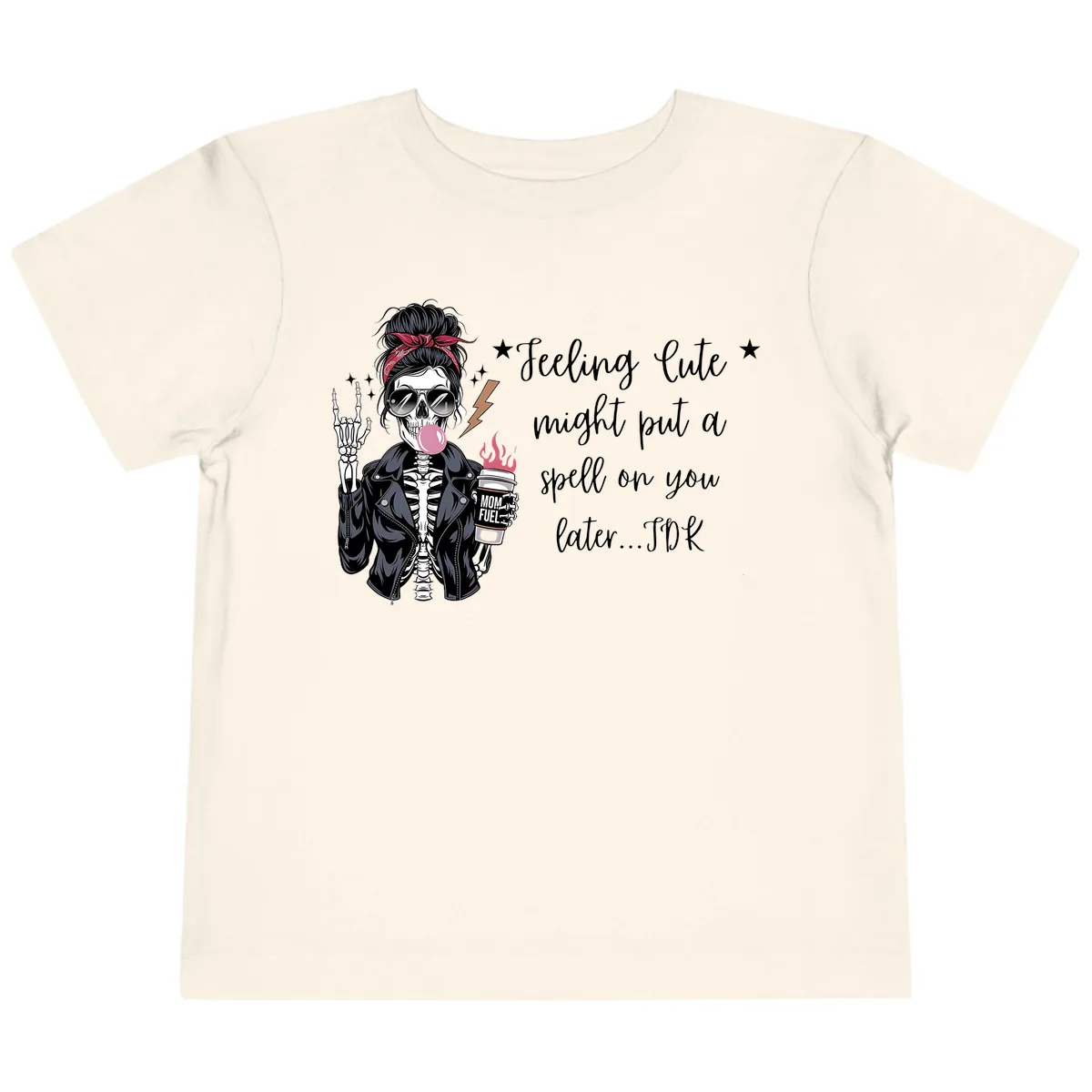 Skeleton Mom Spell Coffee Design Toddler T-Shirt in Natural