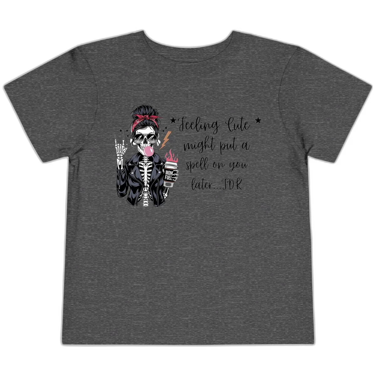 Skeleton Mom Spell Coffee Design Toddler T-Shirt in Dark Heather Grey