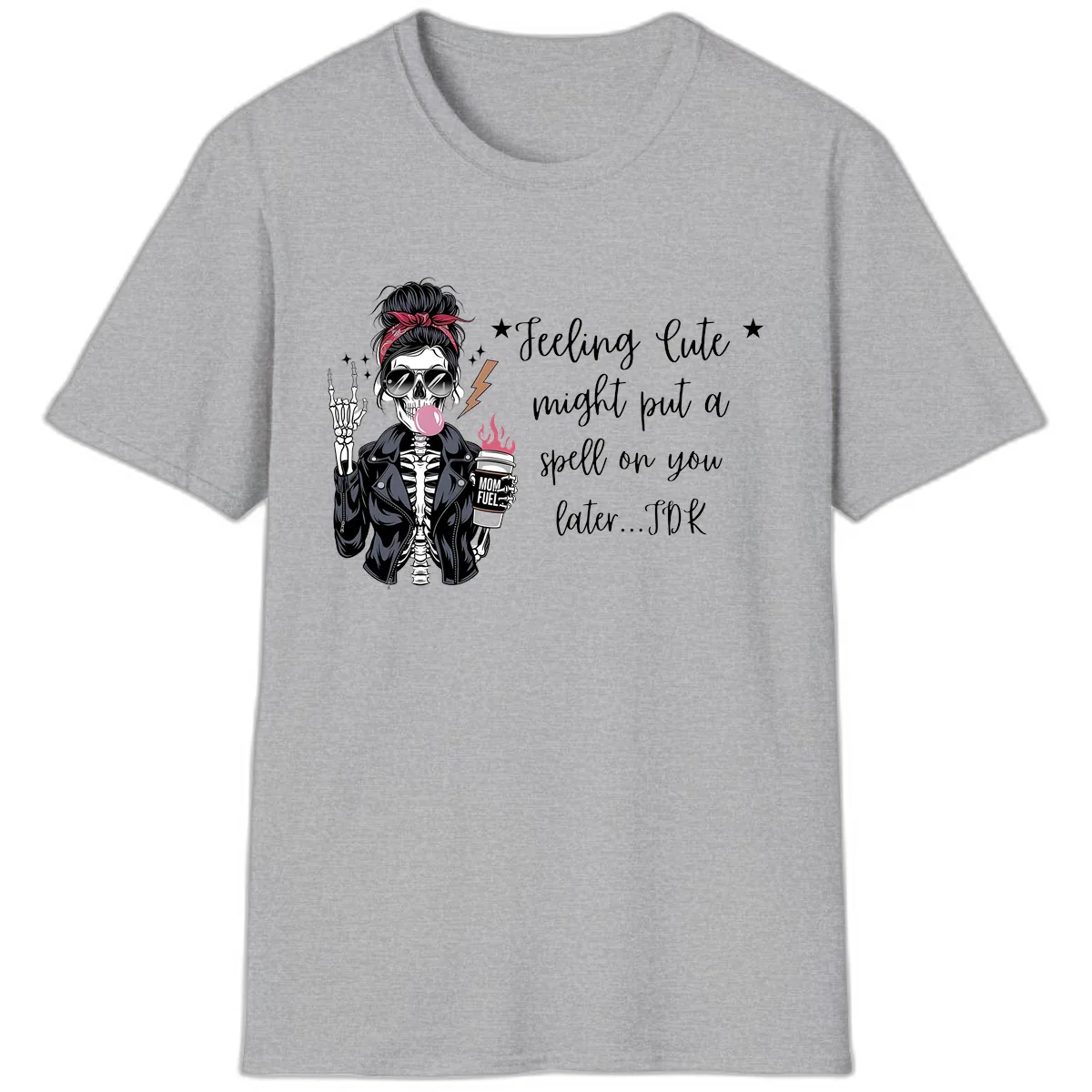 Skeleton Mom Spell Coffee Design T-Shirt in Sport Grey
