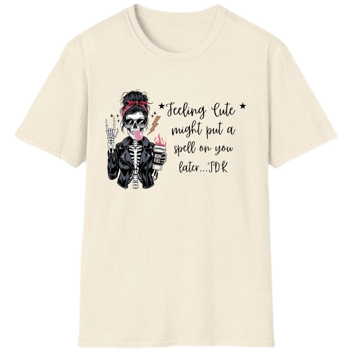 Skeleton Mom Spell Coffee Design T-Shirt in Natural