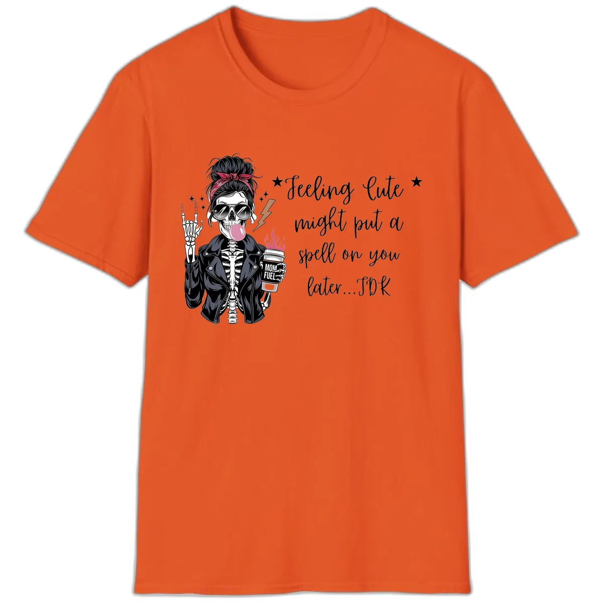 Skeleton Mom Spell Coffee Design T-Shirt in Orange