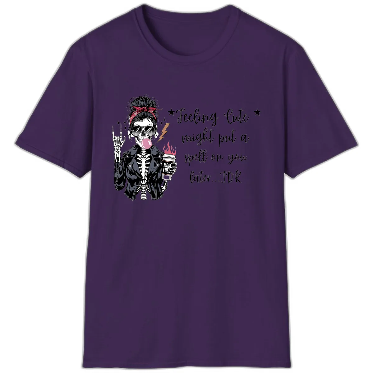 Skeleton Mom Spell Coffee Design T-Shirt in Purple