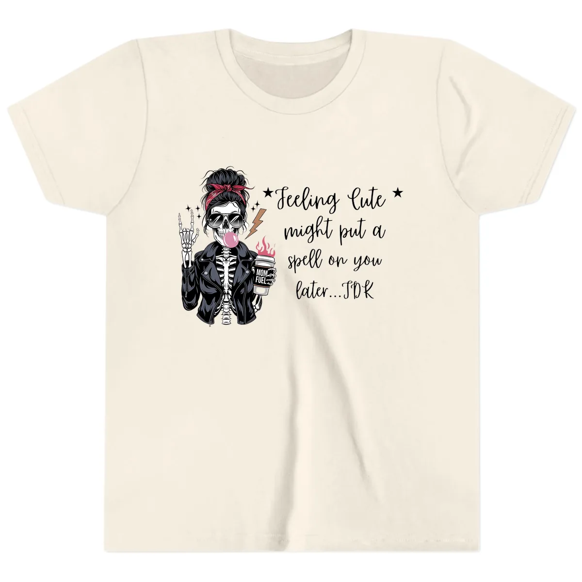 Skeleton Mom Spell Coffee Design Youth T-Shirt in Natural