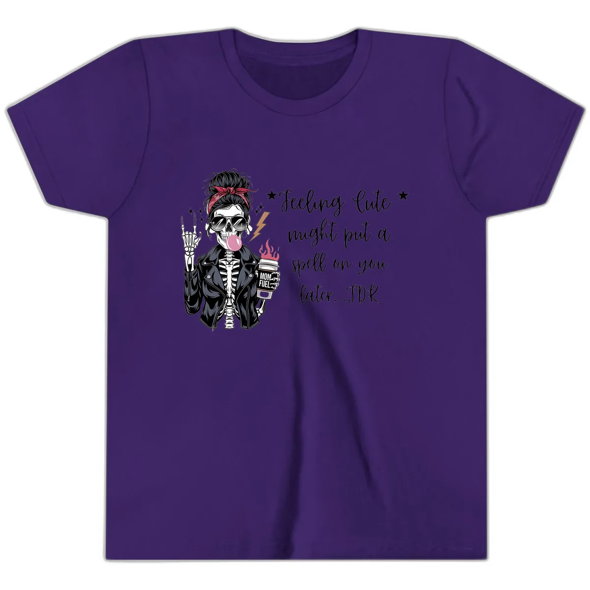 Skeleton Mom Spell Coffee Design Youth T-Shirt in Team Purple