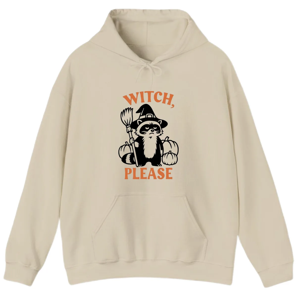 Witch, Please Raccoon Halloween Hoodie in Sand