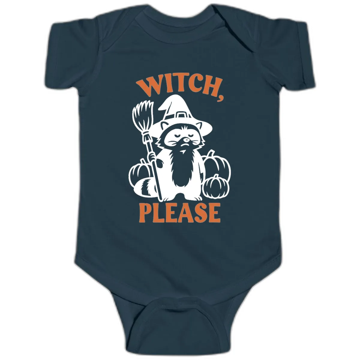 Witch, Please Raccoon Halloween Baby Onesie in Navy