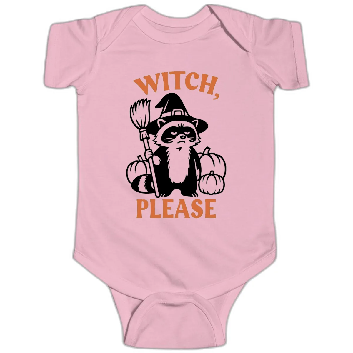 Witch, Please Raccoon Halloween Baby Onesie in Pink