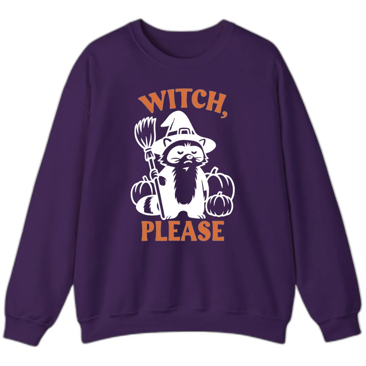 Witch, Please Raccoon Halloween Sweatshirt in Purple