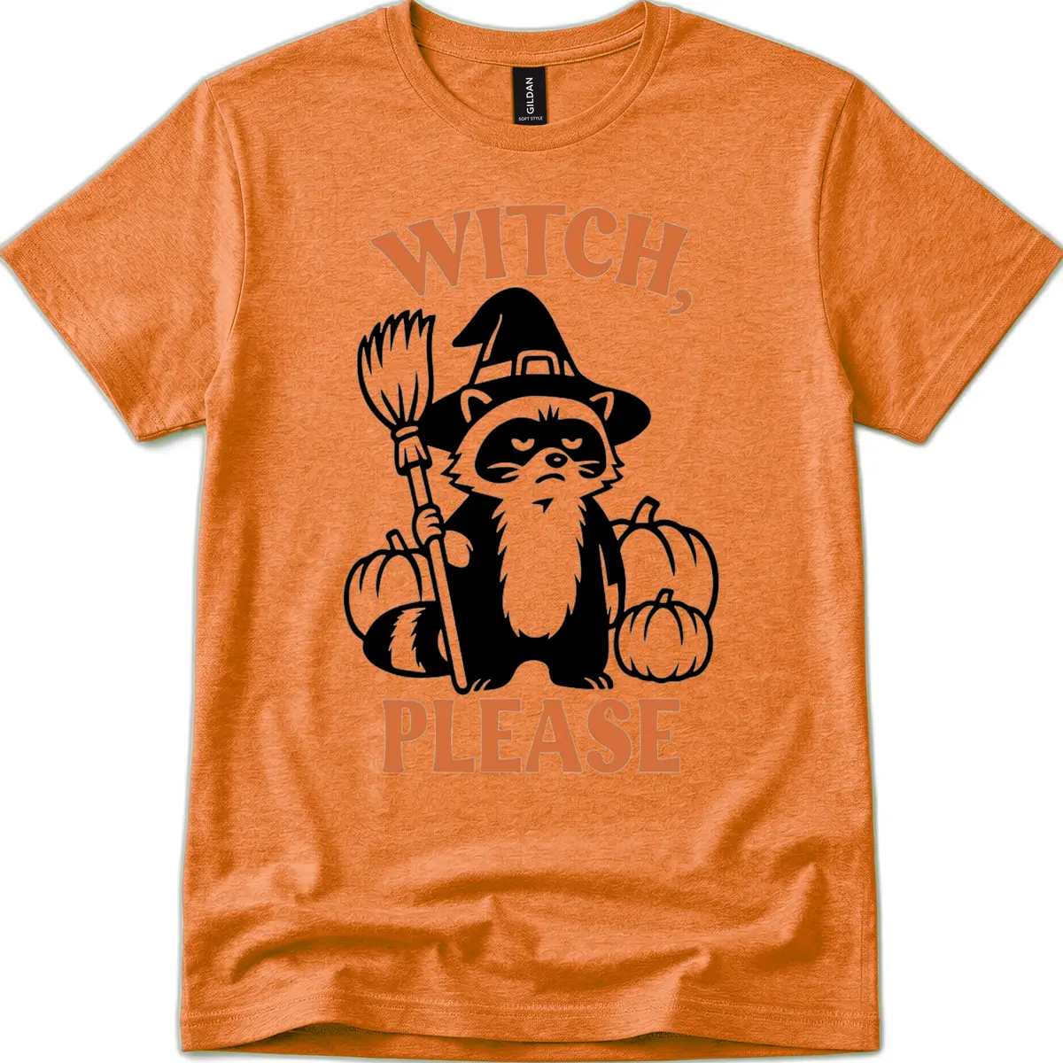 Witch, Please Raccoon Halloween T-Shirt in Heather Orange