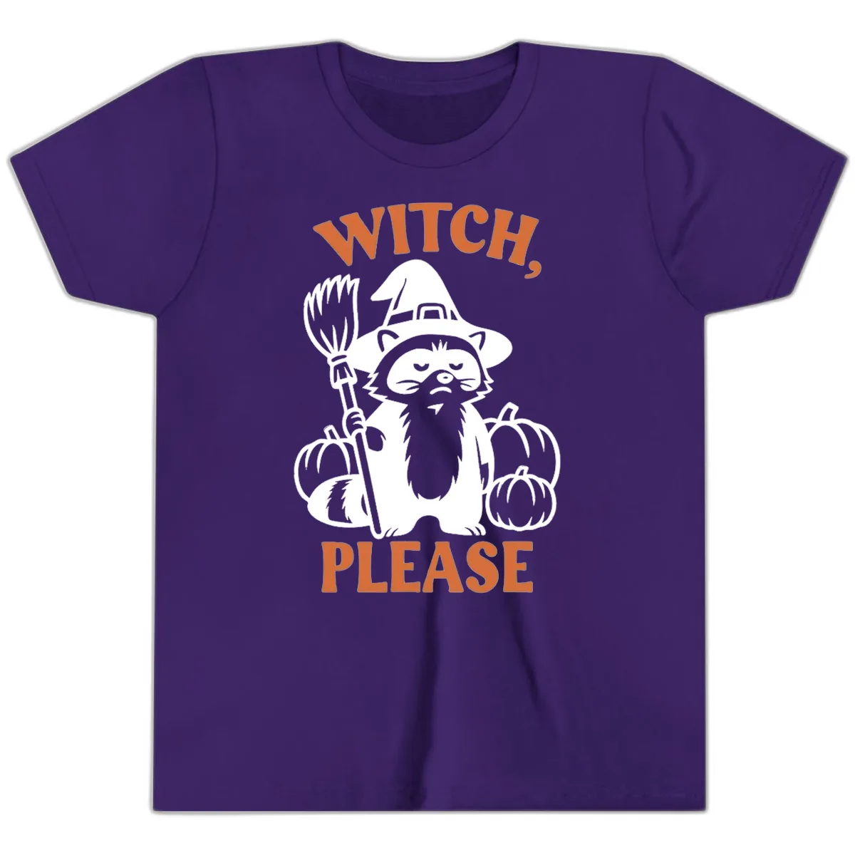 Witch, Please Raccoon Halloween Youth T-Shirt in Team Purple