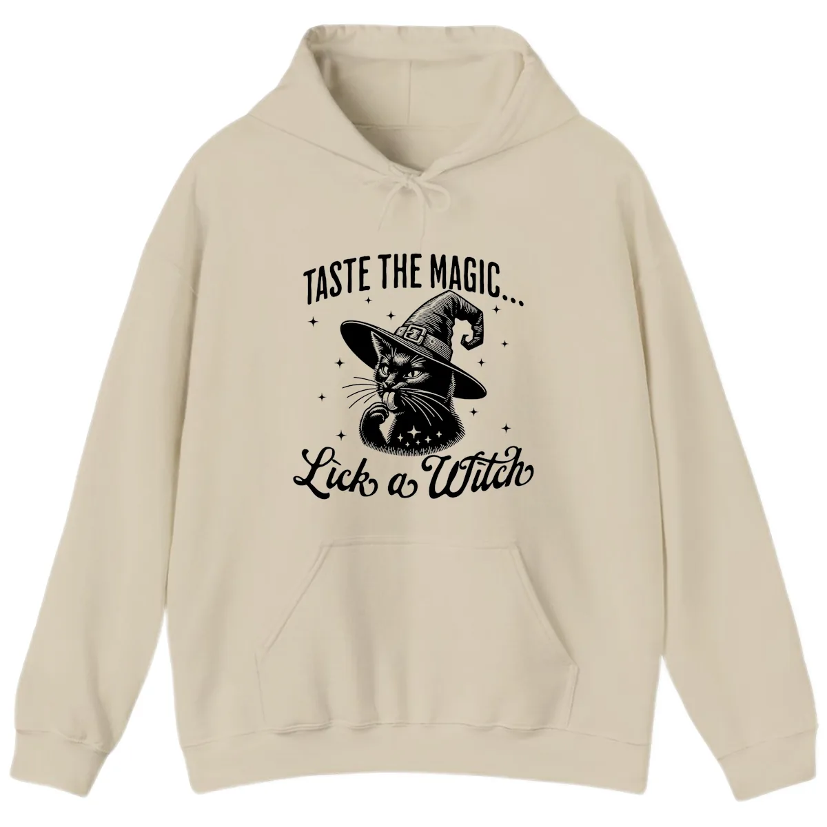 Taste The Magic Witch Cat Halloween Hoodie in Sand