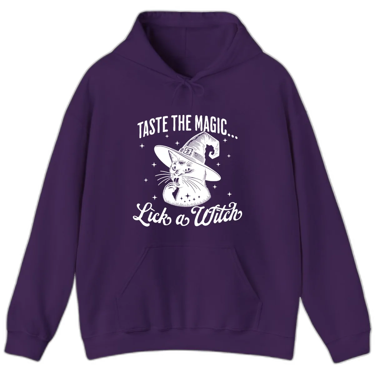 Taste The Magic Witch Cat Halloween Hoodie in Purple