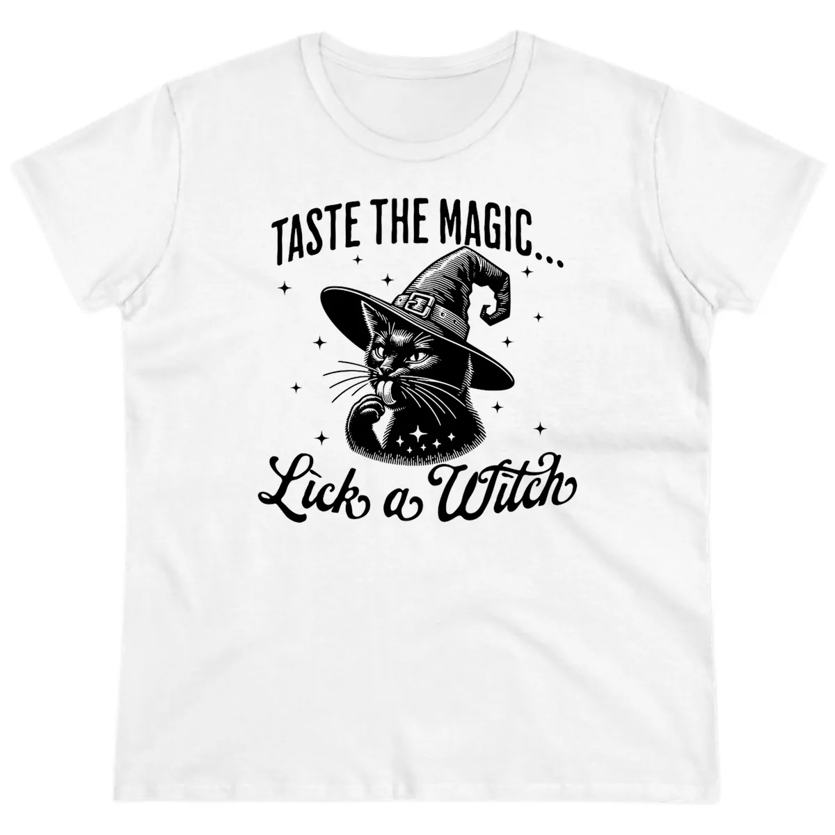 Taste The Magic Witch Cat Halloween Ladies Tee in White