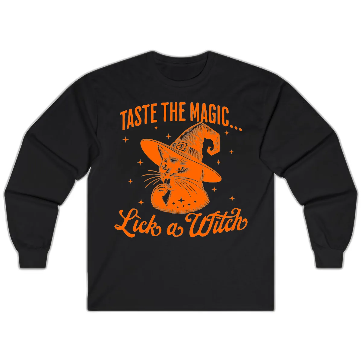 Taste The Magic Witch Cat Halloween Long Sleeve in Black
