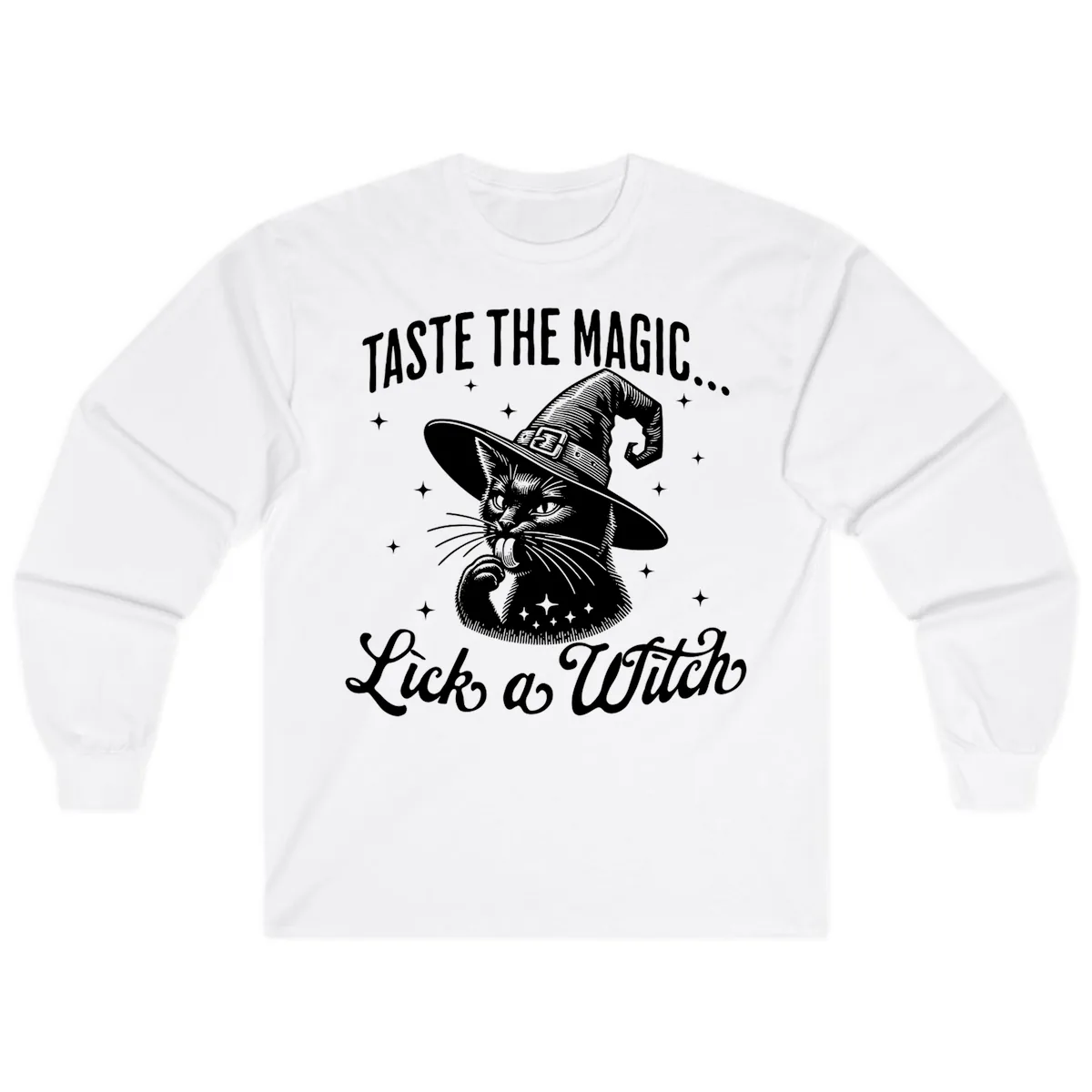 Taste The Magic Witch Cat Halloween Long Sleeve in White