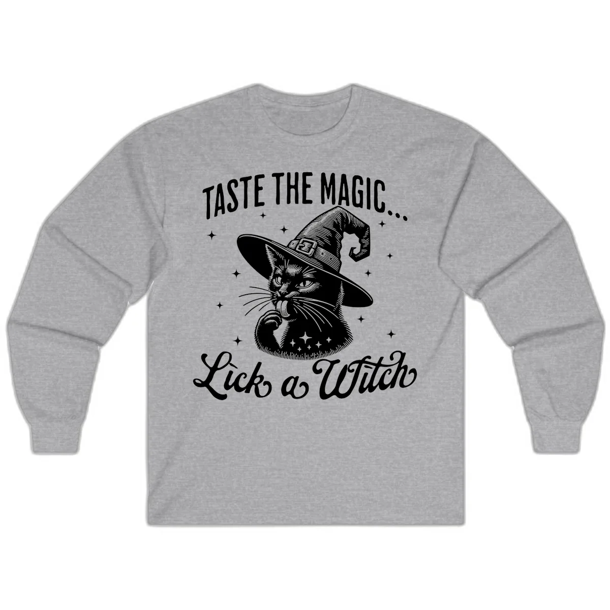 Taste The Magic Witch Cat Halloween Long Sleeve in Sport Grey