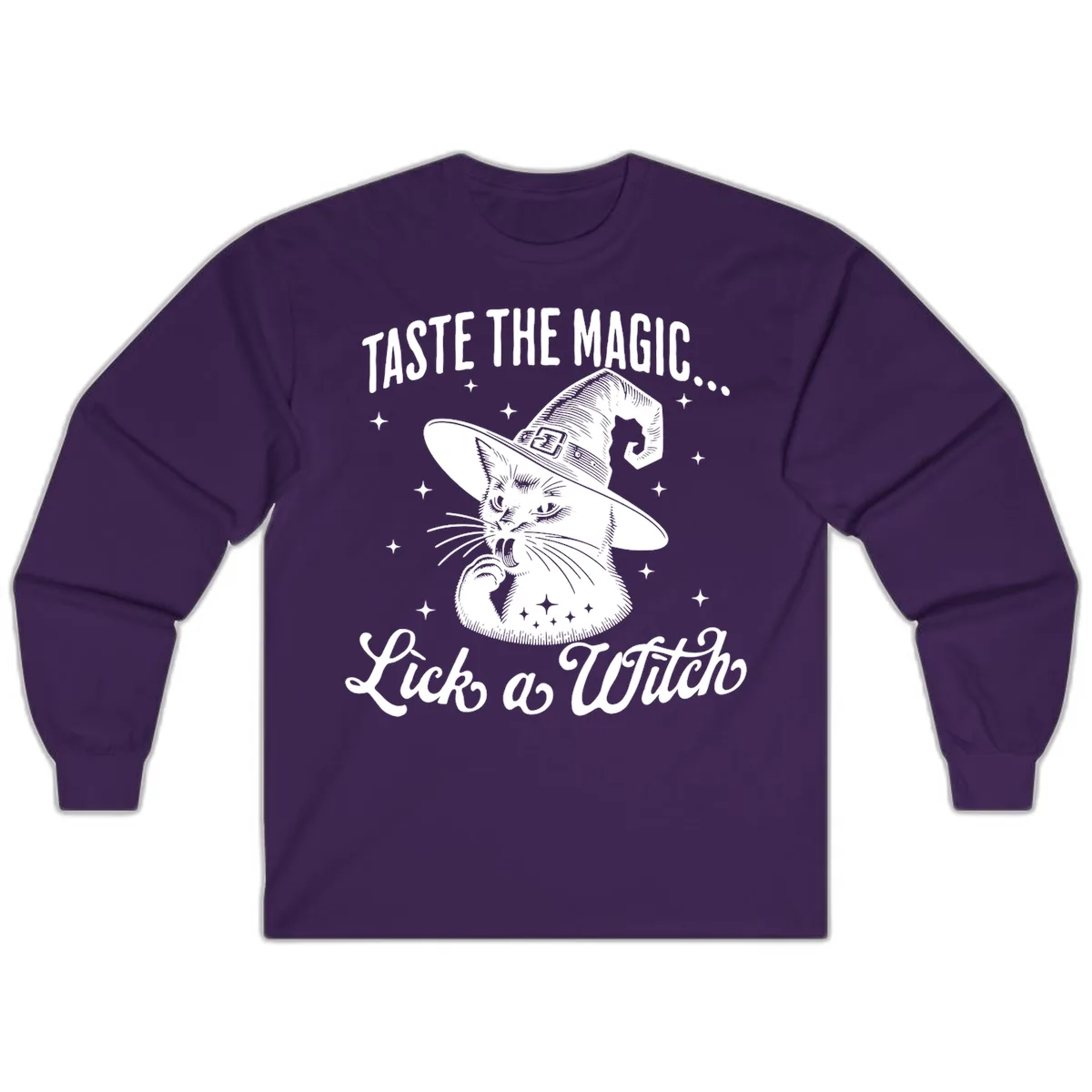 Taste The Magic Witch Cat Halloween Long Sleeve in Purple