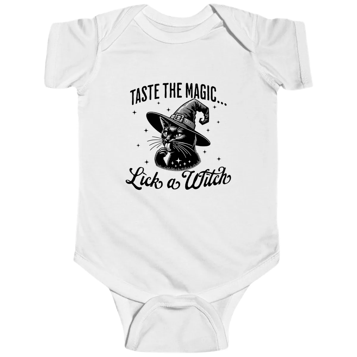 Taste The Magic Witch Cat Halloween Baby Onesie in White