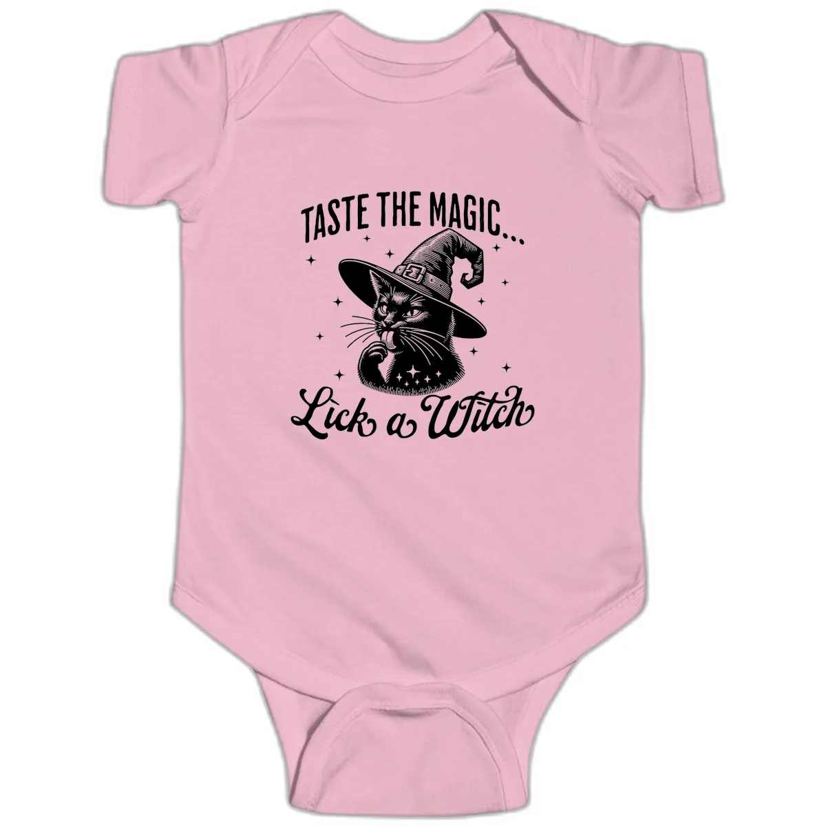 Taste The Magic Witch Cat Halloween Baby Onesie in Pink