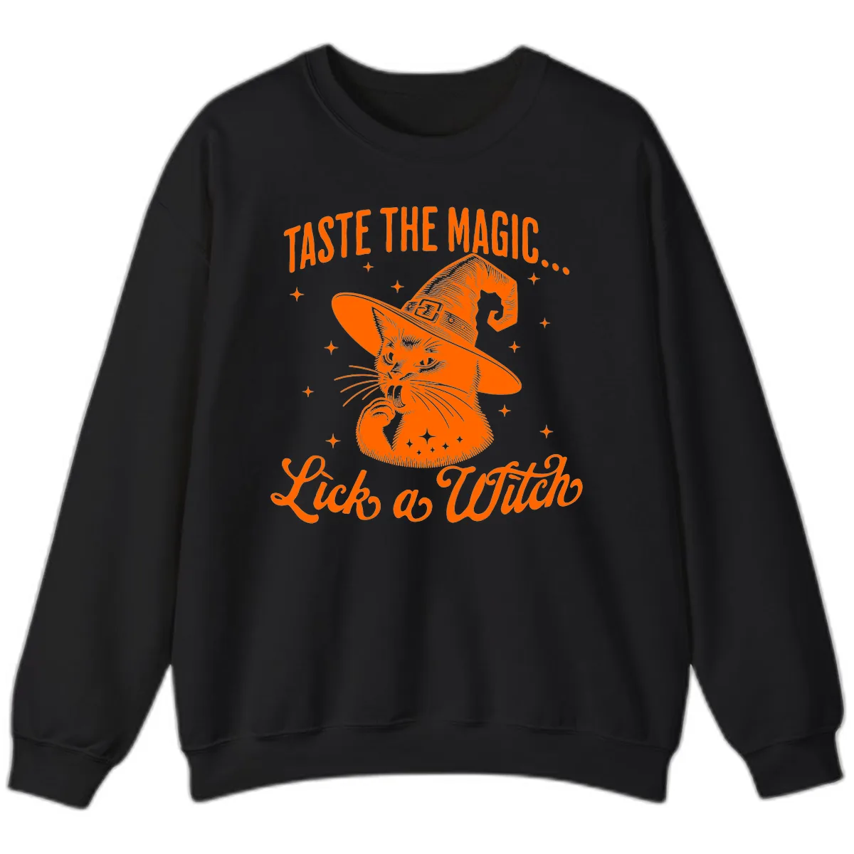 Taste The Magic Witch Cat Halloween Sweatshirt in Black
