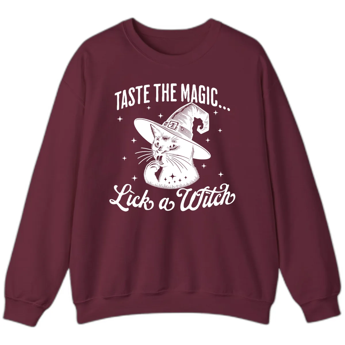 Taste The Magic Witch Cat Halloween Sweatshirt in Maroon