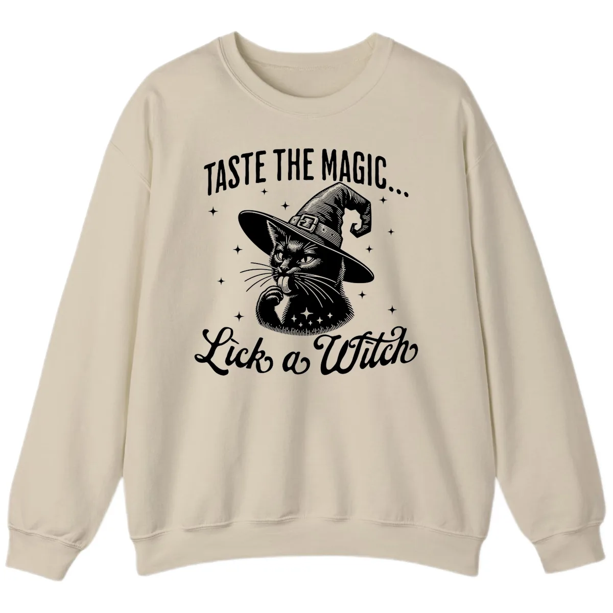 Taste The Magic Witch Cat Halloween Sweatshirt in Sand