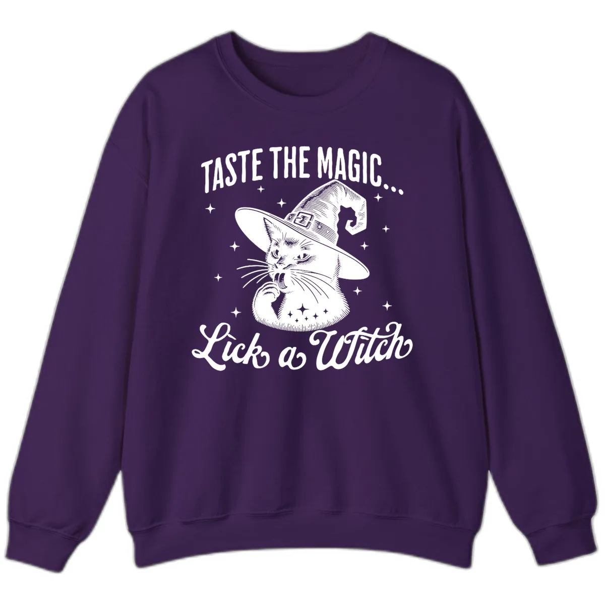 Taste The Magic Witch Cat Halloween Sweatshirt in Purple