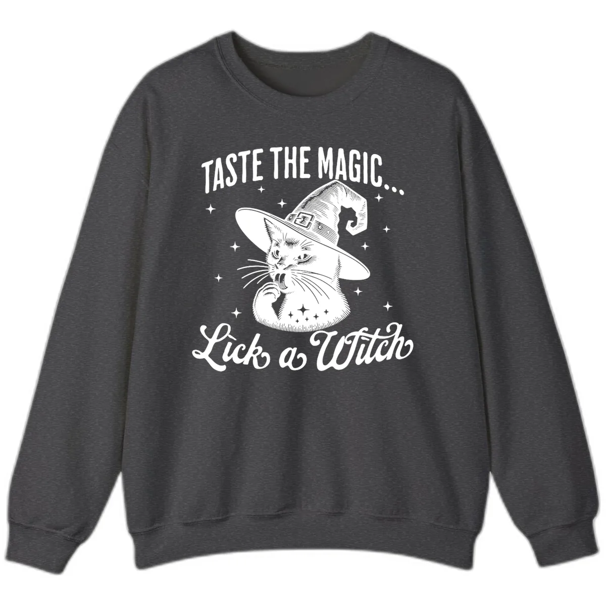 Taste The Magic Witch Cat Halloween Sweatshirt in Dark Heather