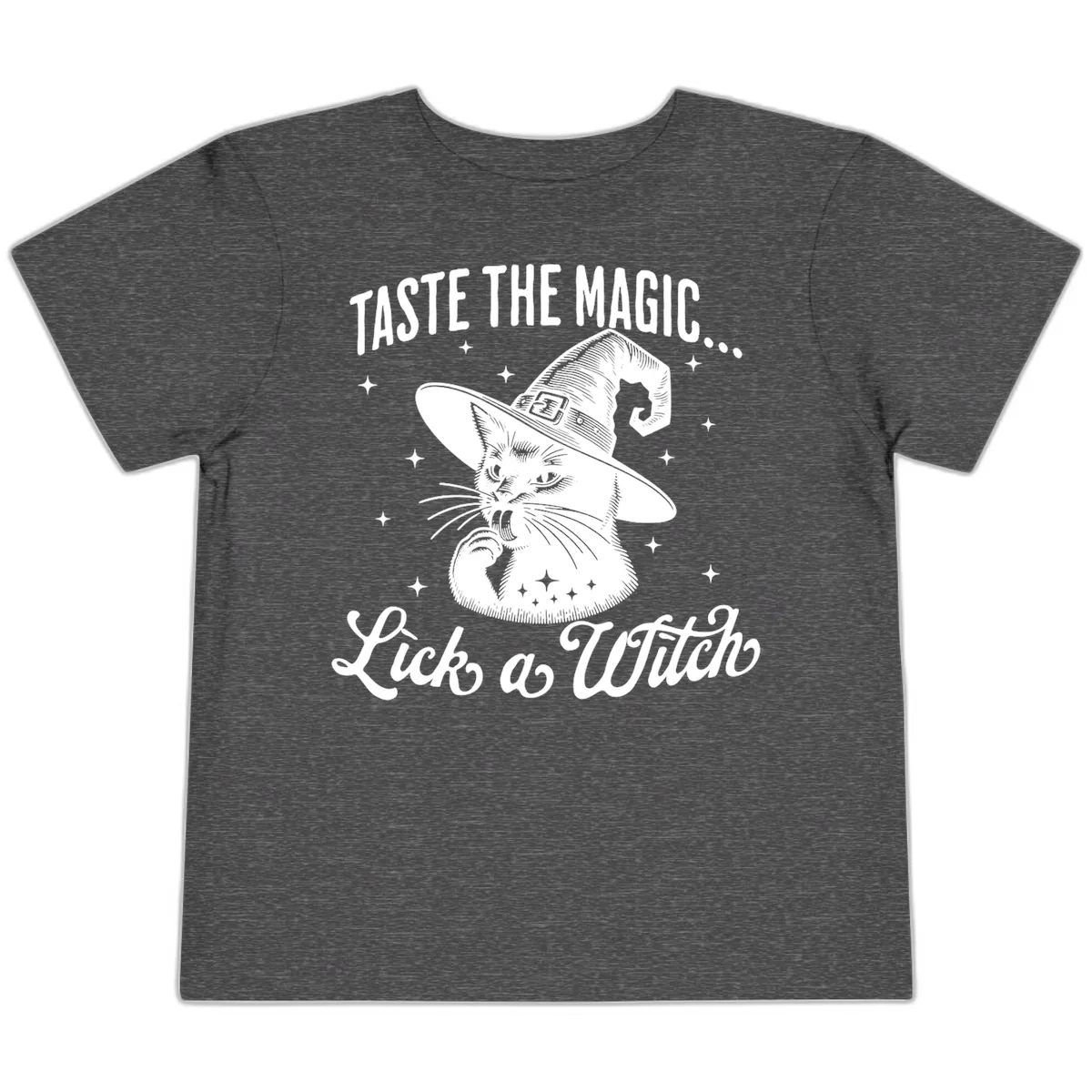 Taste The Magic Witch Cat Halloween Toddler T-Shirt in Dark Heather Grey