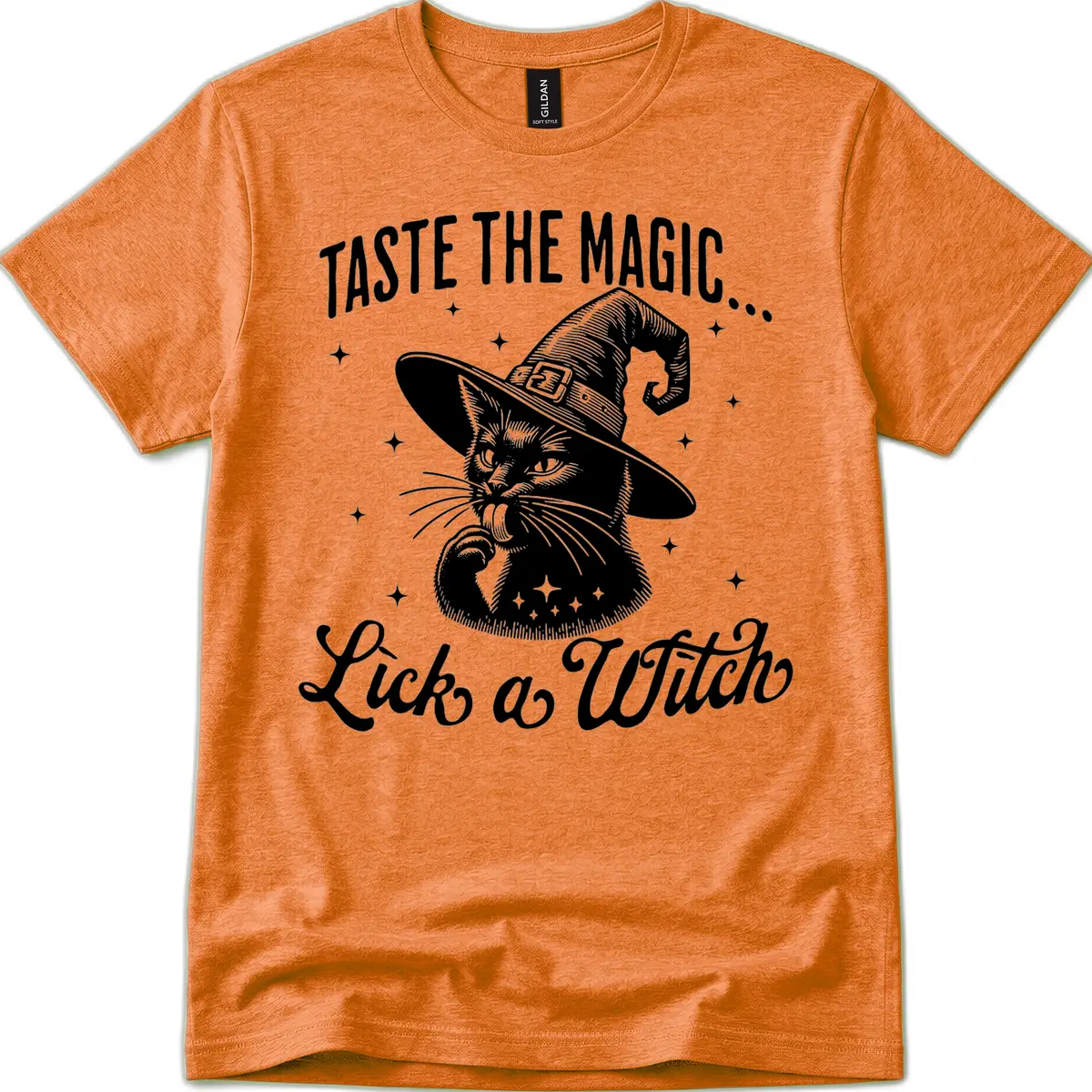 Taste The Magic Witch Cat Halloween T-Shirt in Heather Orange