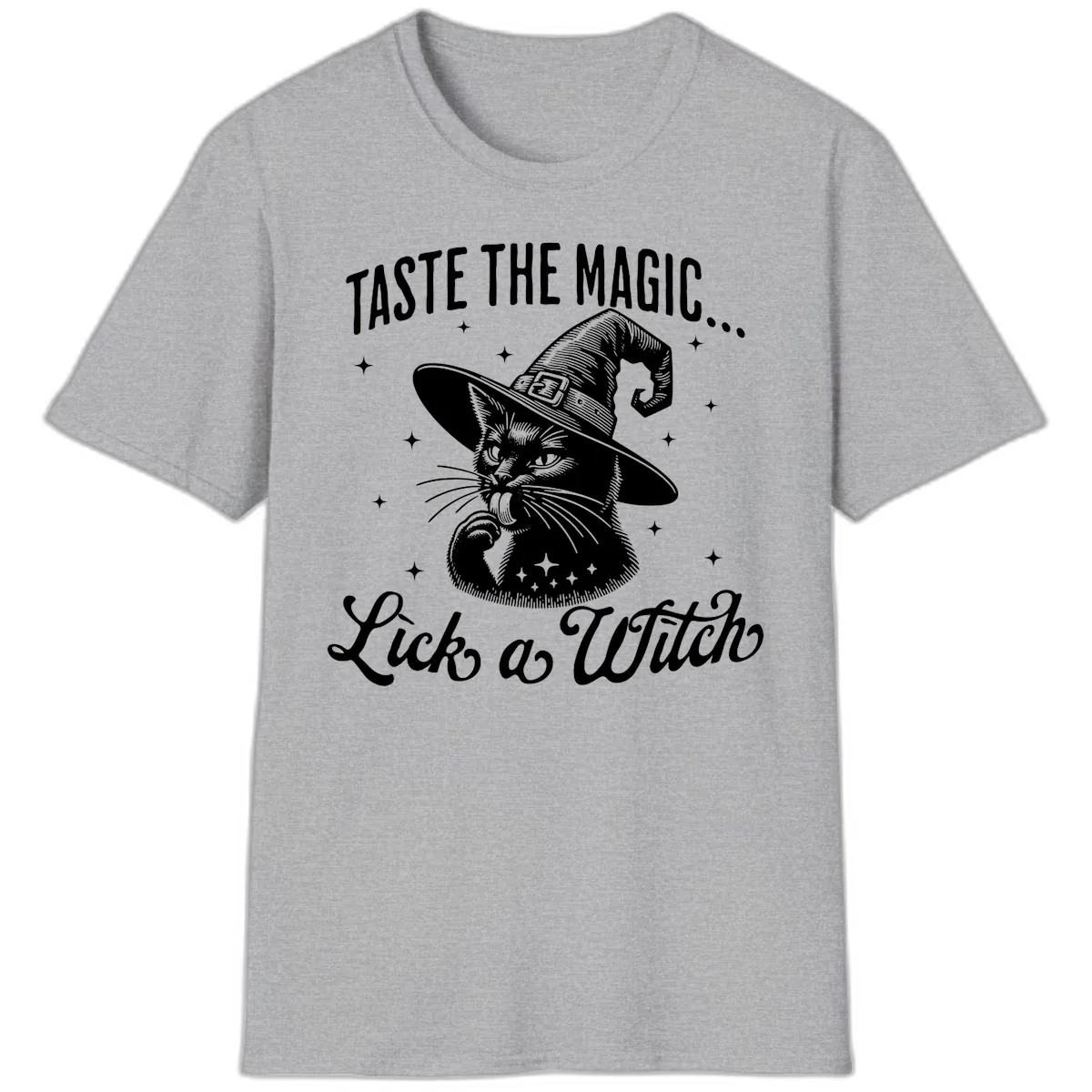 Taste The Magic Witch Cat Halloween T-Shirt in Sport Grey