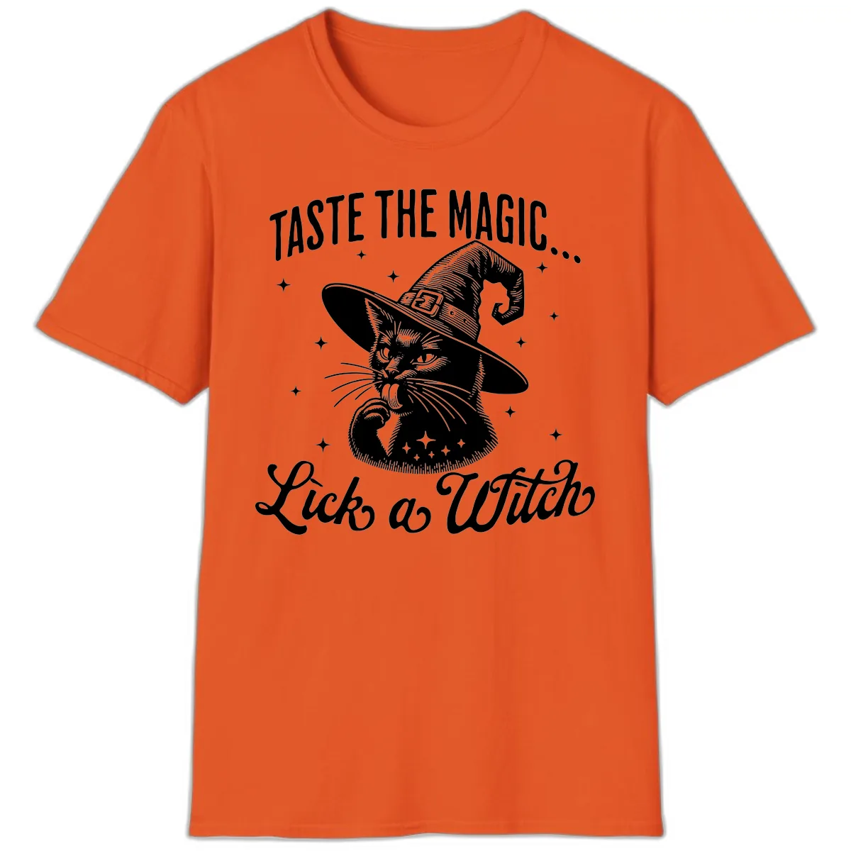 Taste The Magic Witch Cat Halloween T-Shirt in Orange