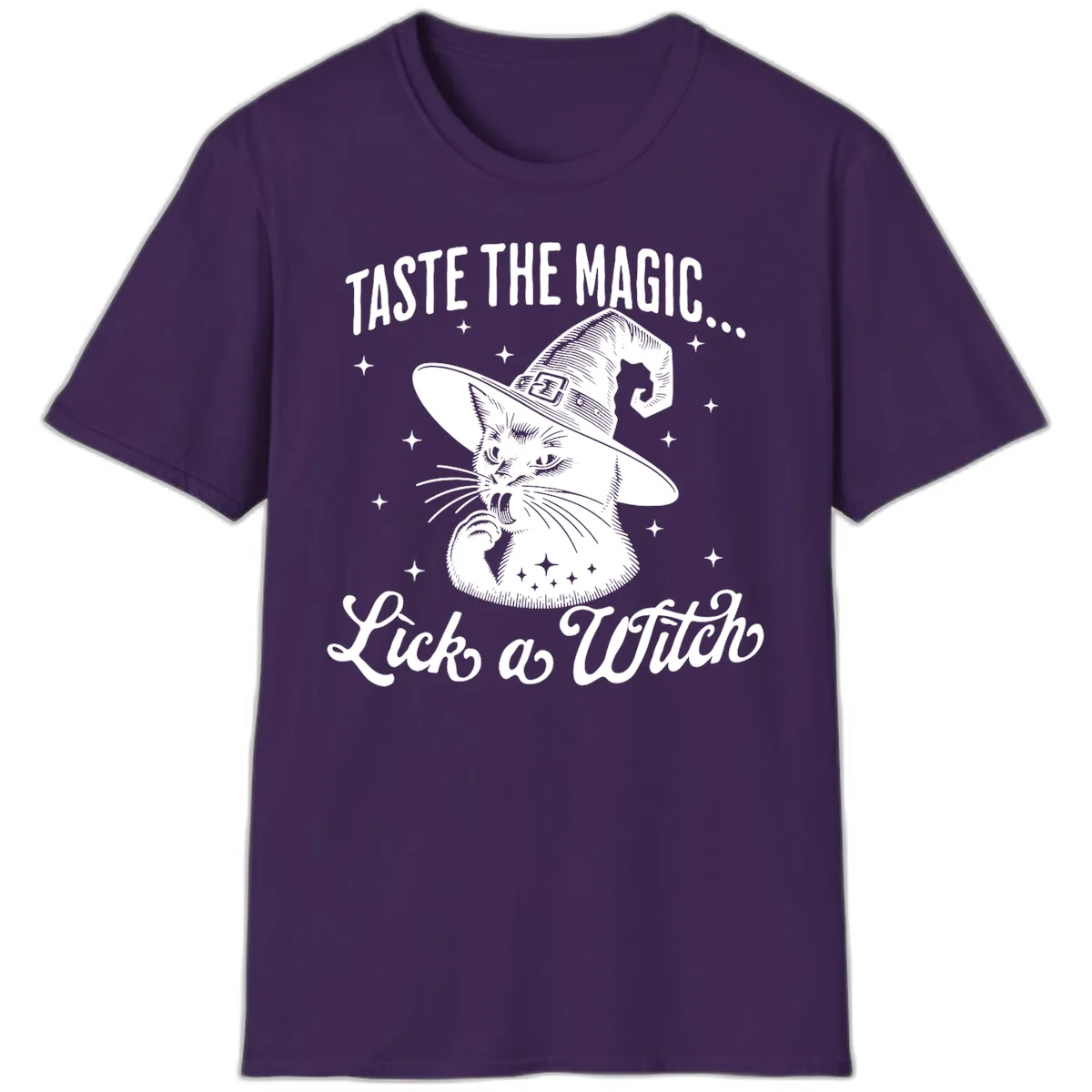 Taste The Magic Witch Cat Halloween T-Shirt in Purple